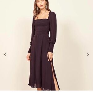 Reformation Dark Purple Long Sleeve Dress